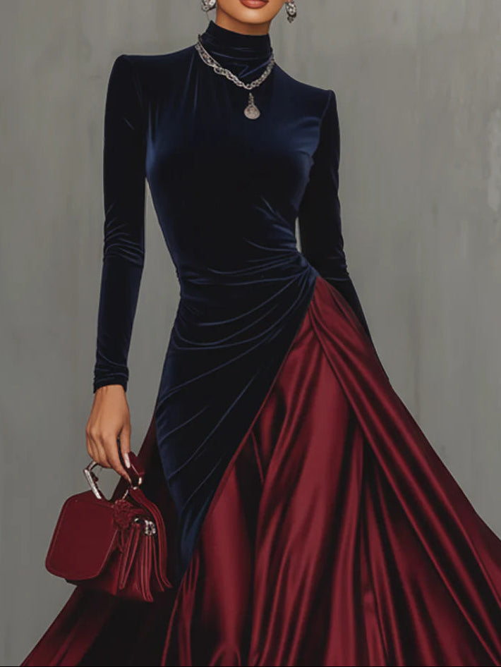 blue and burgundy dress Simple V Neck High Slit Burgundy/Black/Blue Satin Long Prom Dresses, V Lwt Dress