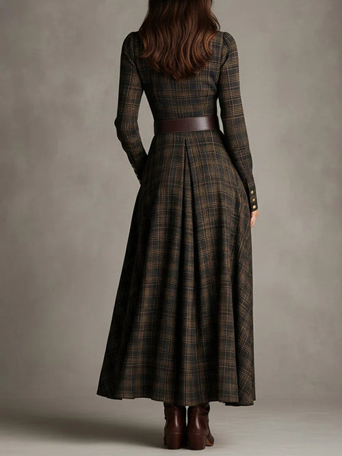 ManukarX Brown & Black Plaid Maxi Dress - Belted Shirt Fit