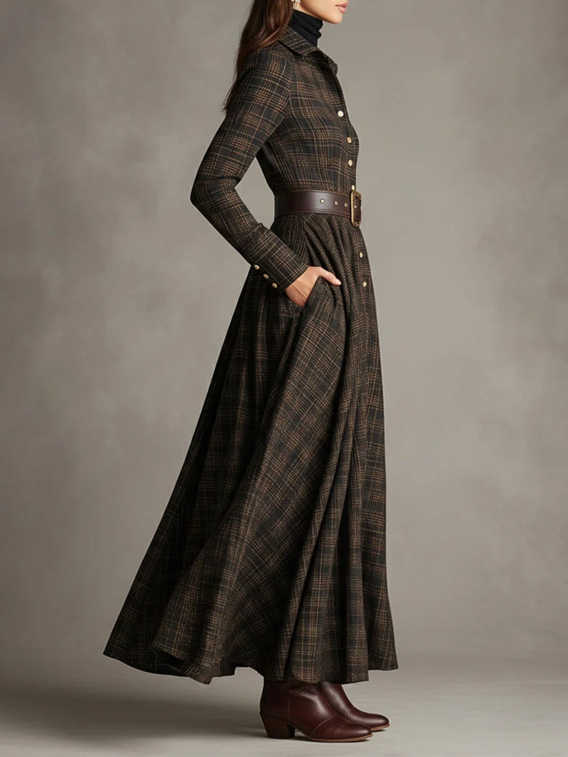 ManukarX Brown & Black Plaid Maxi Dress - Belted Shirt Fit