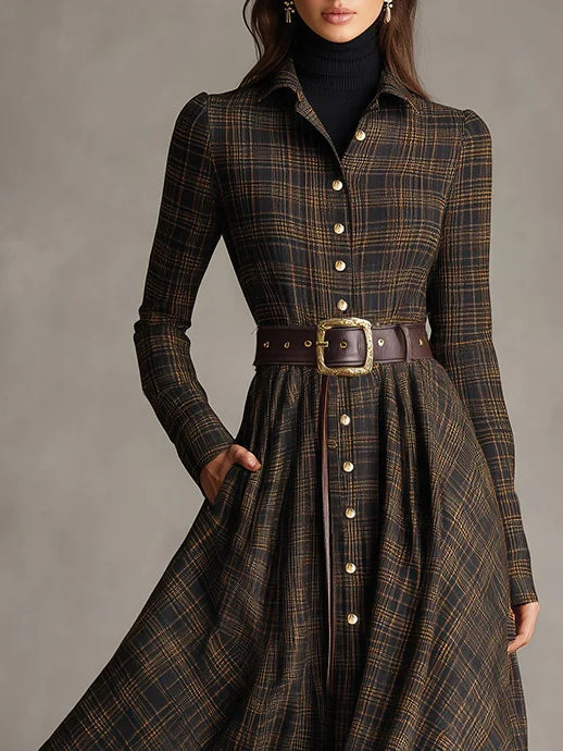 black and brown dress ManukarX Brown & Black Plaid Maxi Dress