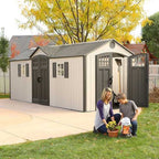 Lifetime 60127 20 x 8 Ft. Dual-Entry Outdoor Storage Shed with Skylights, Windows, and Floor – Desert Sand